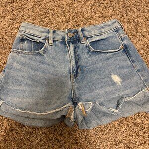 PacSun Denim Shorts 24 Light Blue Distressed Mom Short Pockets Zip Fly Raw Hem